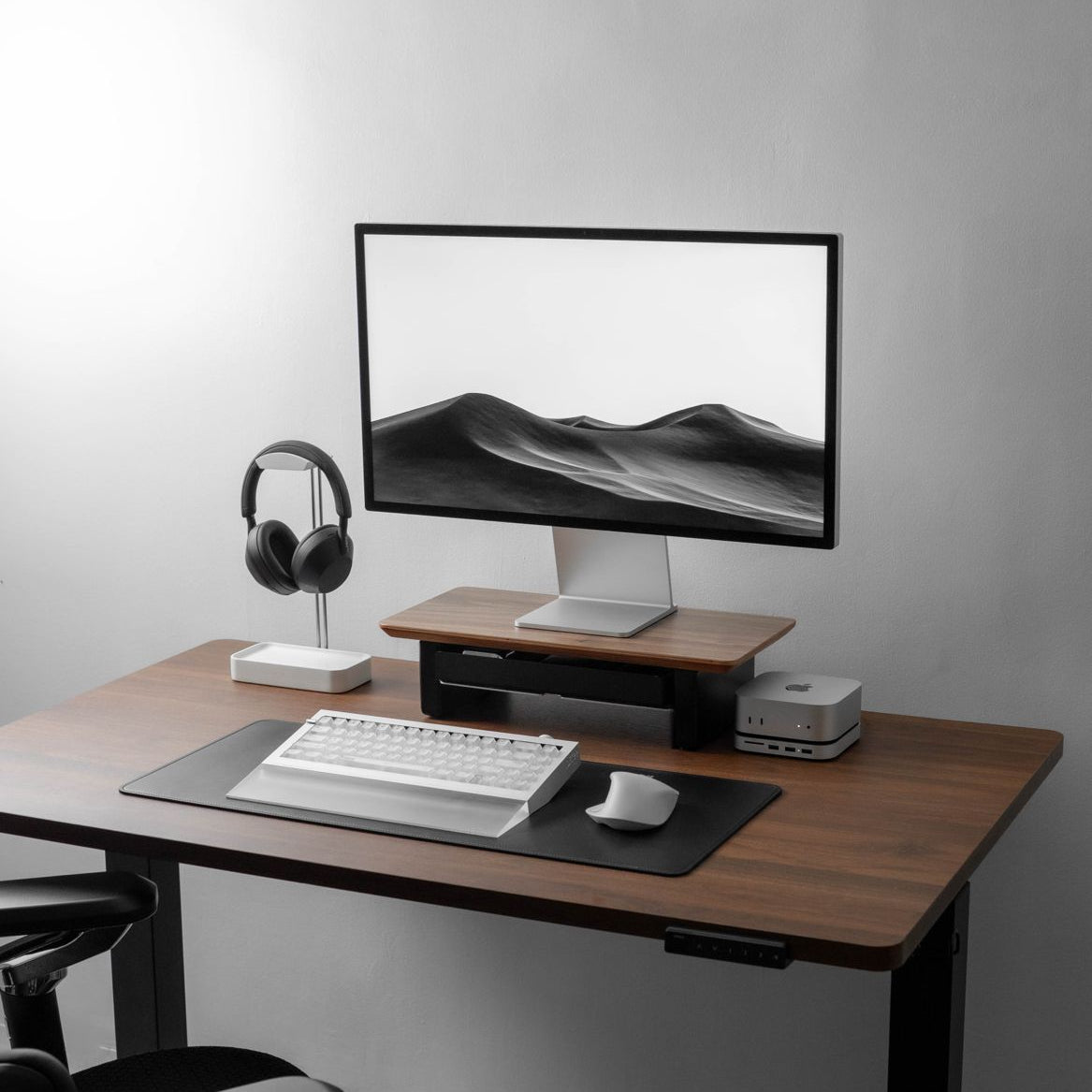 Desk Shelf Dual Monitor Stand Riser | Walnut Wood | Large